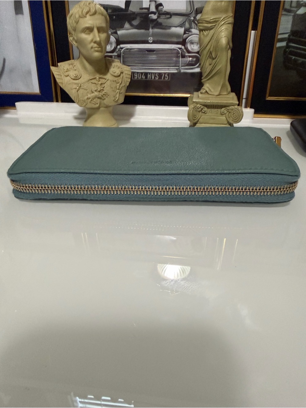 Authentic YSL sage green/blue leather zip around Long wallet with COA. - Picture 7 of 15